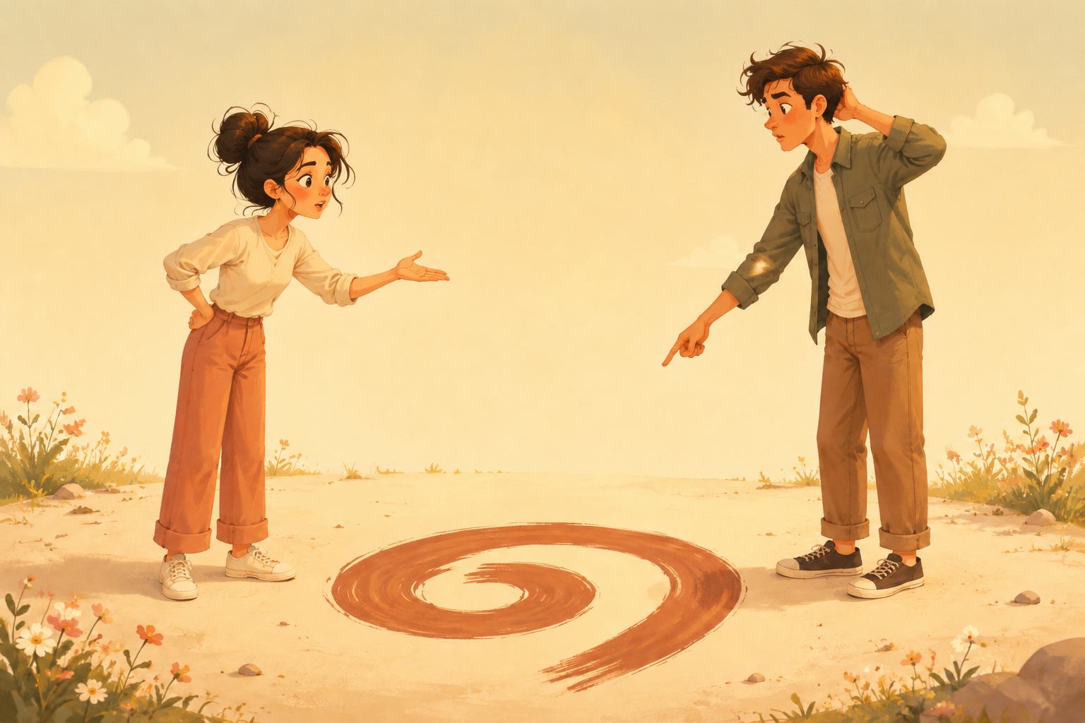 Two people disagreeing over whether a symbol is a six or a nine